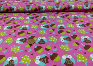 Teatime cotton pink fabric with animals in various sizes